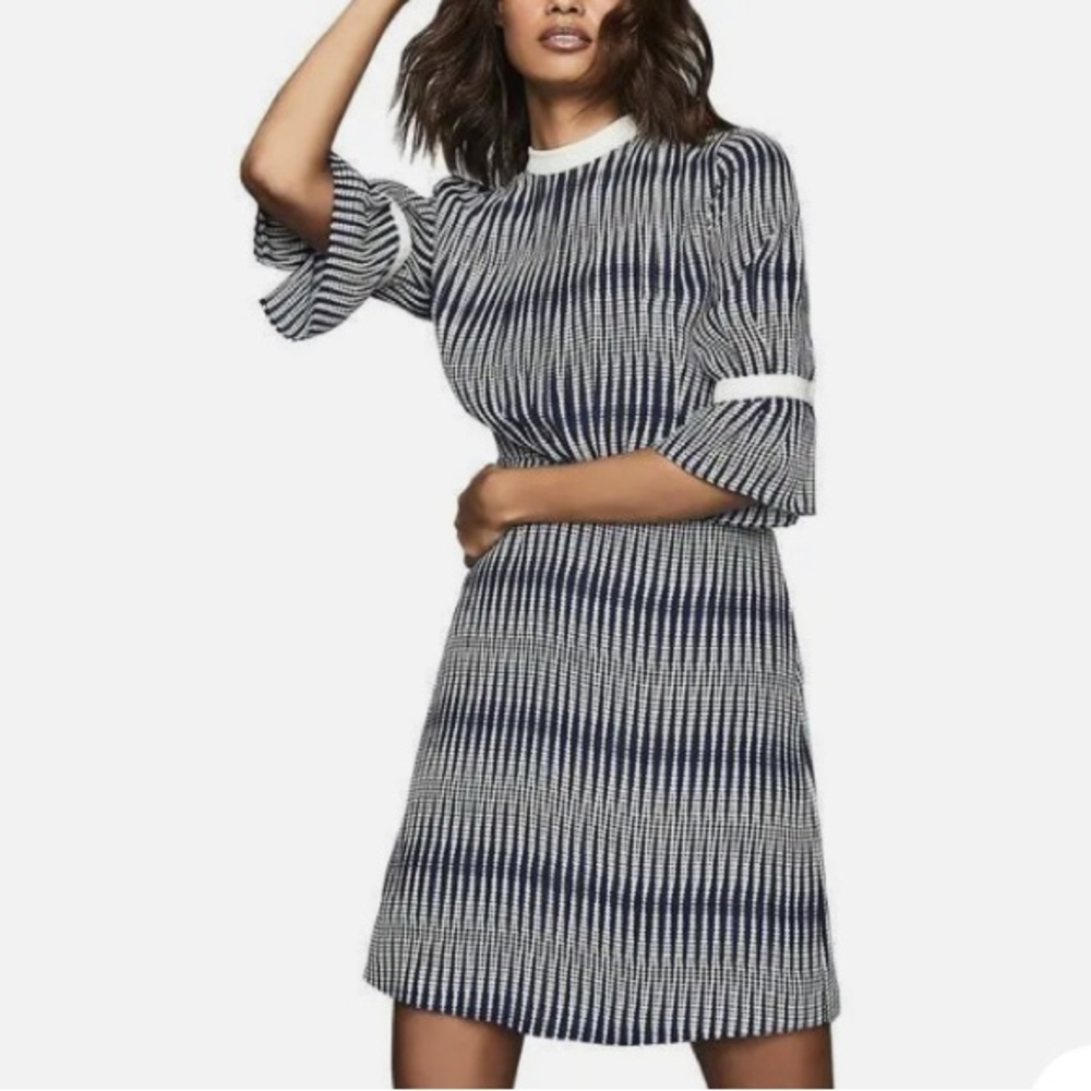 Reiss Navy and White Patterned Mini Dress